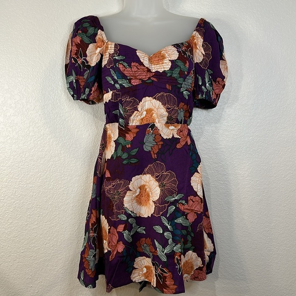 Band Of The Free AIMEE PURPLE FLORAL PUFF SLEEVE MINI DRESS Size XS NWT - Picture 5 of 13